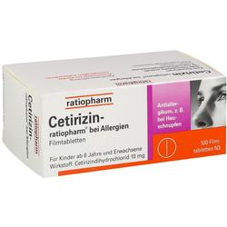 Packung Cetirizin Tabletten gegen Allergien von Ratiopharm.
