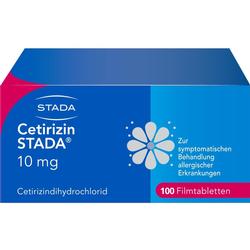 Blaue Packung Cetirizin STADA Tabletten gegen Allergien.