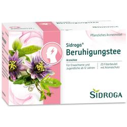 Eine Packung Sidroga Beruhigungstee mit Passionsblumen-Motiv.