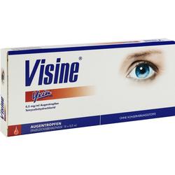 Eine Packung Visine Augentropfen mit einem Bild eines blauen Auges.