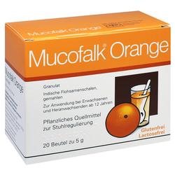 Orange Schachtel mit pflanzlichem Quellmittel für die Verdauung, ab 12 Jahren geeignet.