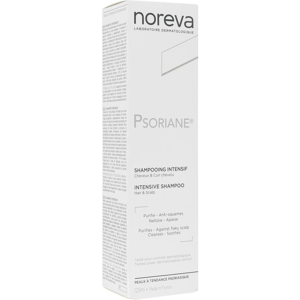 Weiße Shampoo-Packung mit der Aufschrift "Psoriane Intensive Shampoo".