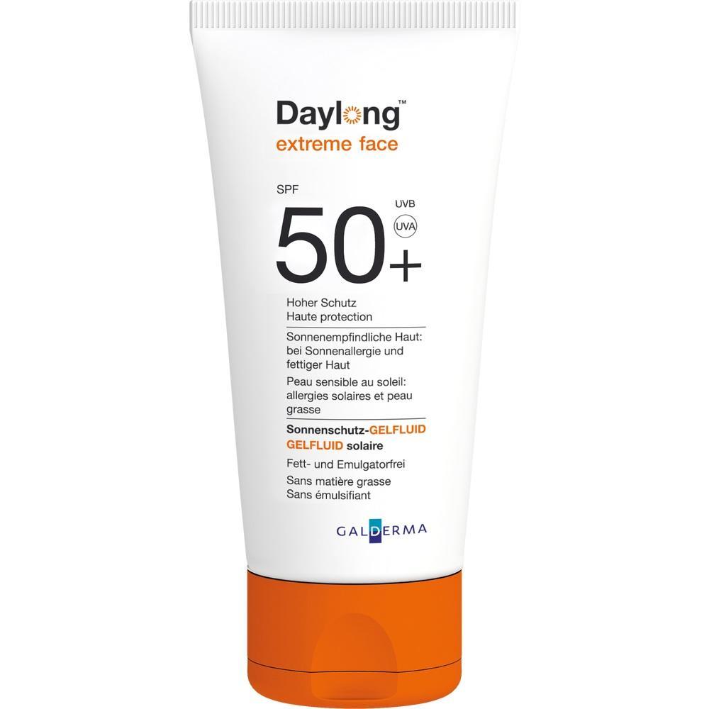 Weiße Tube mit Sonnenschutz SPF 50+ für empfindliche Haut.