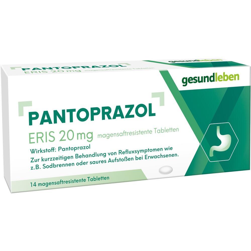 Medikamentenverpackung für Pantoprazol 20 mg gegen Sodbrennen bei Erwachsenen.