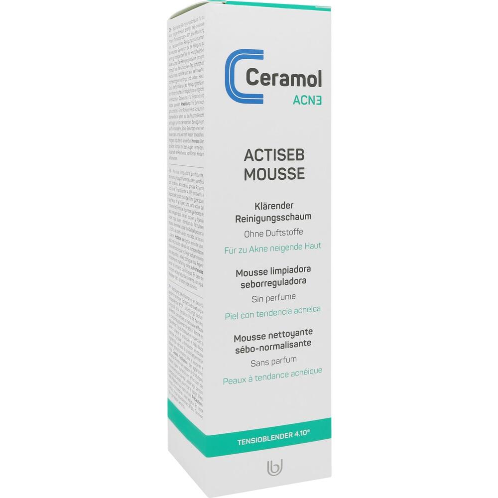 Weiße Verpackung von Ceramol ACTISEB Mousse, einem duftstofffreien Reinigungsschaum.