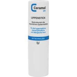 Weiße Lippenpflegestift-Hülle mit blauer Aufschrift für empfindliche Haut.
